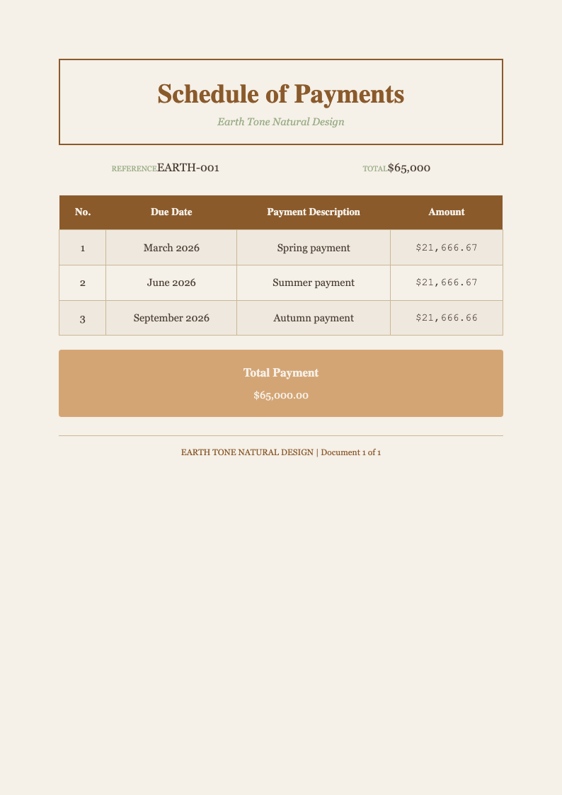 Earth tone payment schedule